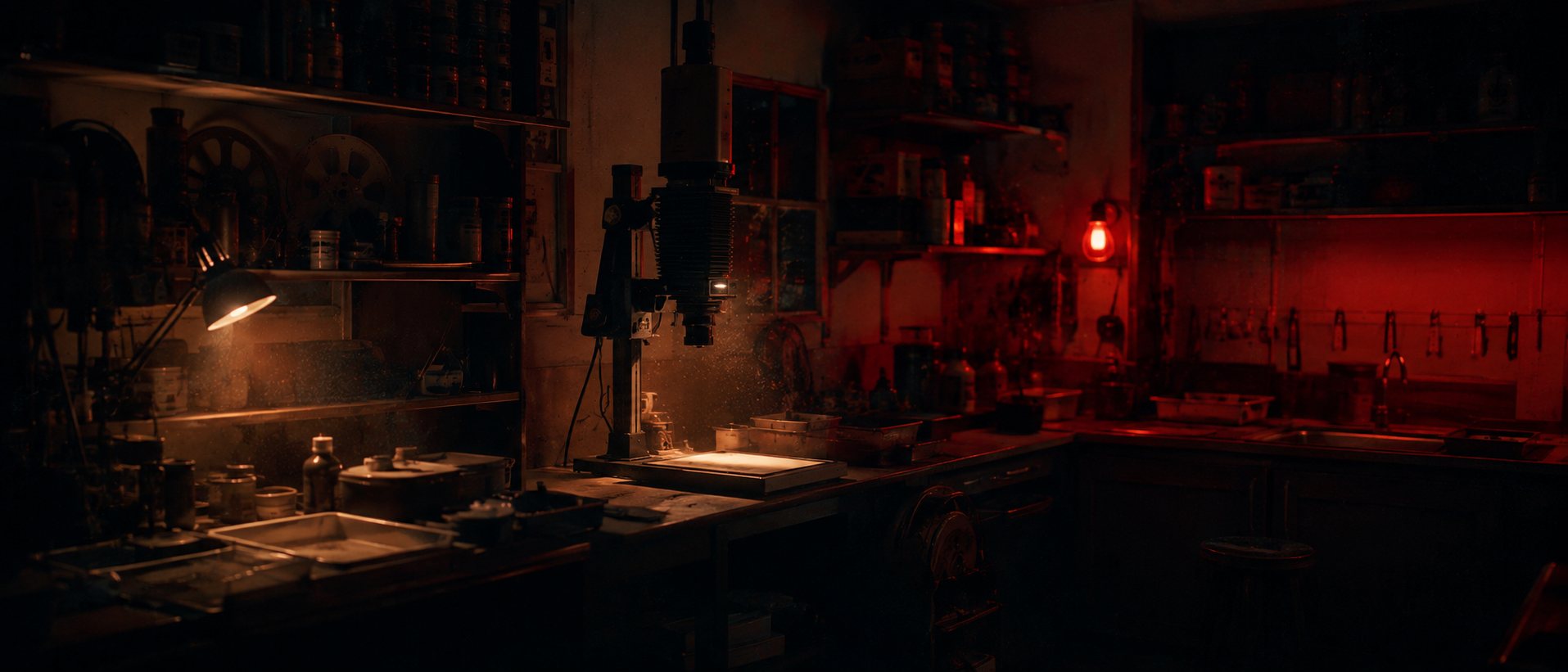 Wide view of Isla Film Lab's darkroom and lab